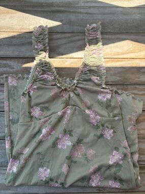 Floral Ruffled Dress in Sage Green and Dusty Pink